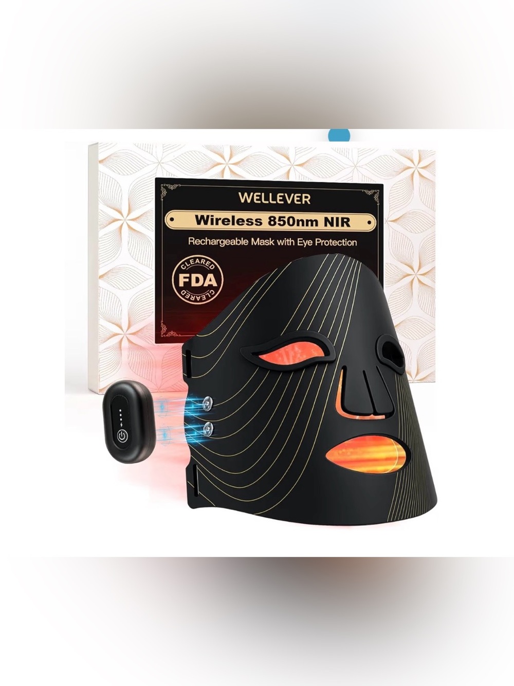 Red Light Therapy Mask, Wireless Led 850nm Near-Infrared, 4 Modes Rechargeable